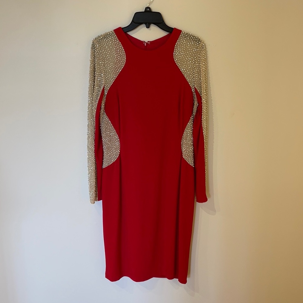 Red Illusion dress with caviar beading